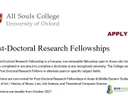2027 All Souls College Postdoctoral Fellowships Program 2027 All Souls College Postdoctoral Fellowships Program