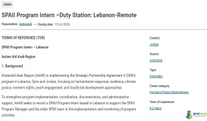 2026 ActionAid Arab Region SPAII Program Internship (Remote Recruitment)