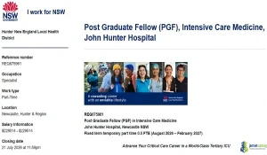 2026 ICU Post Graduate Fellow Program at John Hunter Hospital
