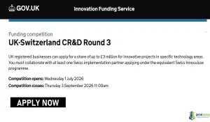 2026 UK-Switzerland Collaborative Research and Development Round 3 (Fully Funded Emerging Technology Support)