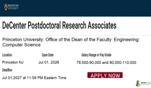 2027 Princeton University DeCenter Postdoctoral Research Fellowship
